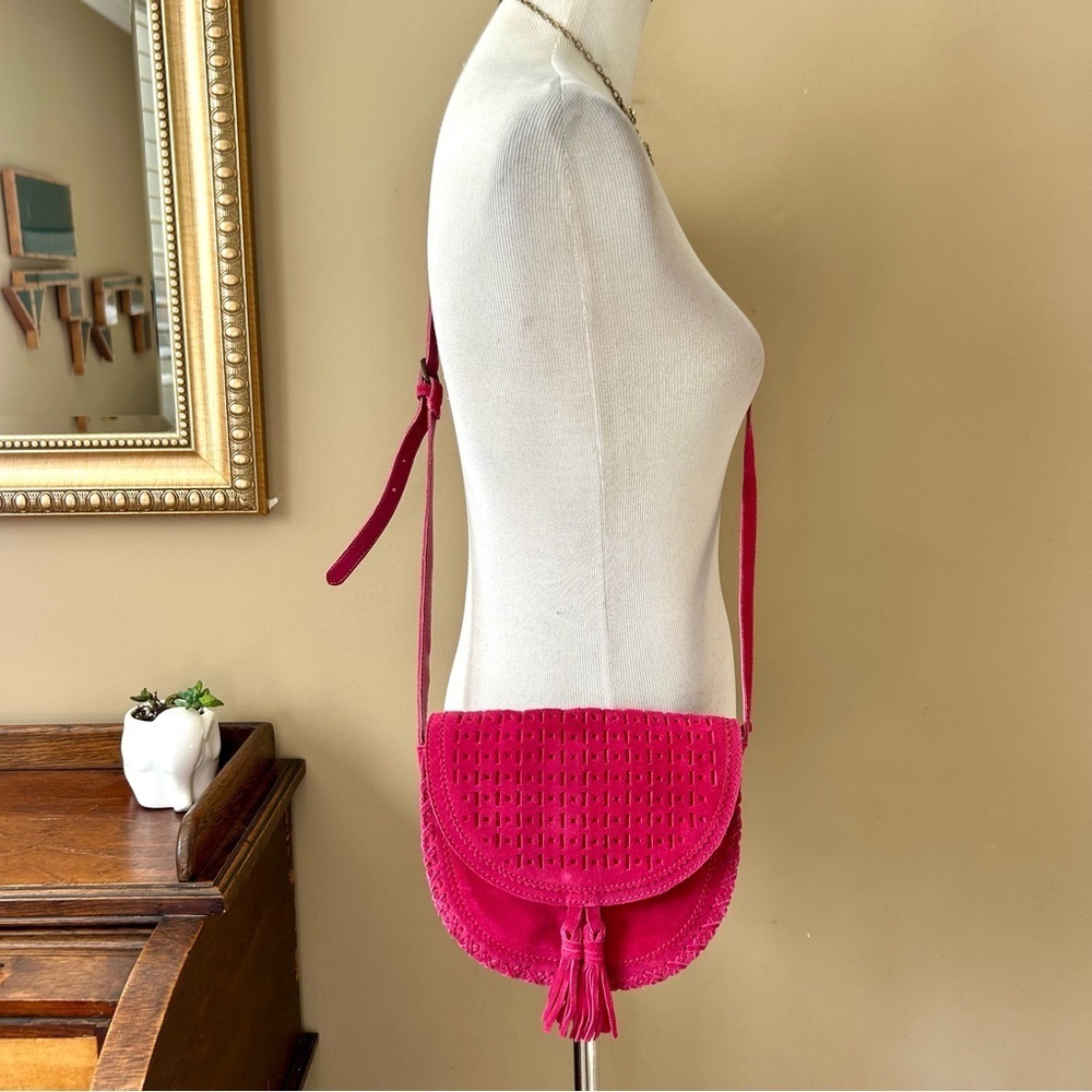 Shiraleah Emma Mini Saddle Crossbody Flap Bag in Berry Pink Suede